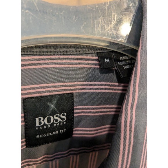 Hugo Boss Gray Pink Stripe Sharp Fit Long Sleeve Button Shirt MENS SZ Medium - Picture 4 of 4